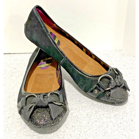 Sperry Top Siders Driving Loafers Slip On Shoes Black Bows US 6M Glittery Toes - Picture 2 of 9